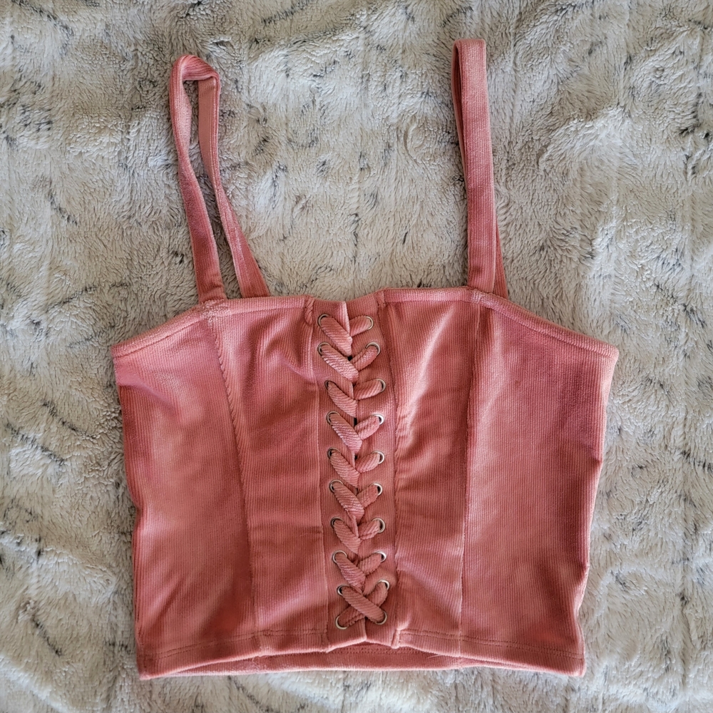 Forever 21 Dusty Rose Lace-Up Crop Top
